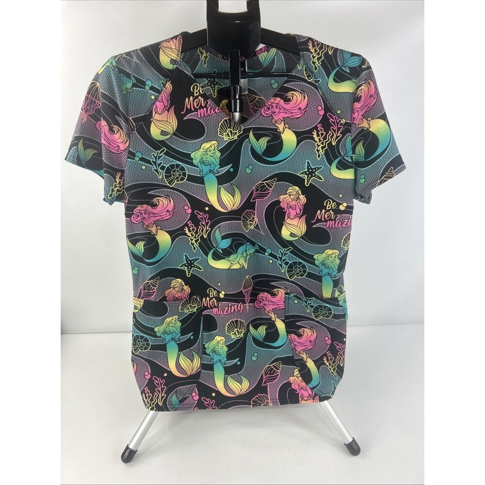 Disney The Little Mermaid All Over Print Scrub Top Women's Size Large